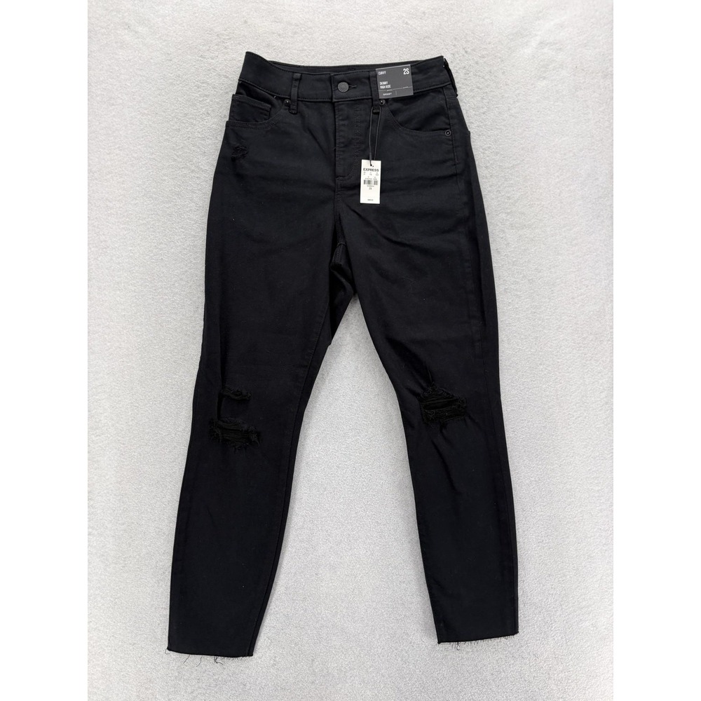 Express Curvy Skinny High Rise Jeans Womens 2S Black Supersoft Distressed NWT